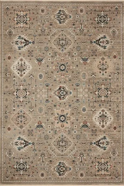 Overhead view showing complete rug pattern with balanced contemporary and traditional designs