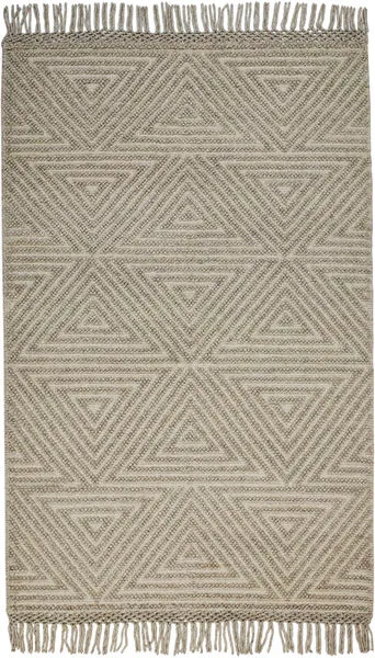 Rectangular Phoenix Natural Tan Rug with beige and tan geometric triangle pattern and fringe on short edges