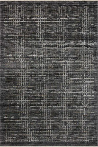 Soho Onyx Silver Rug with abstract grid pattern in gray and silver tones