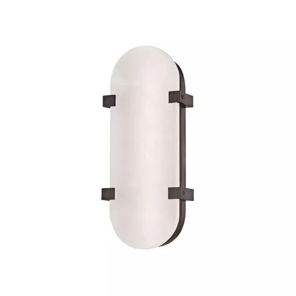 Skylar LED wall sconce with elongated oval frosted glass and dark metal brackets, modern minimalist design