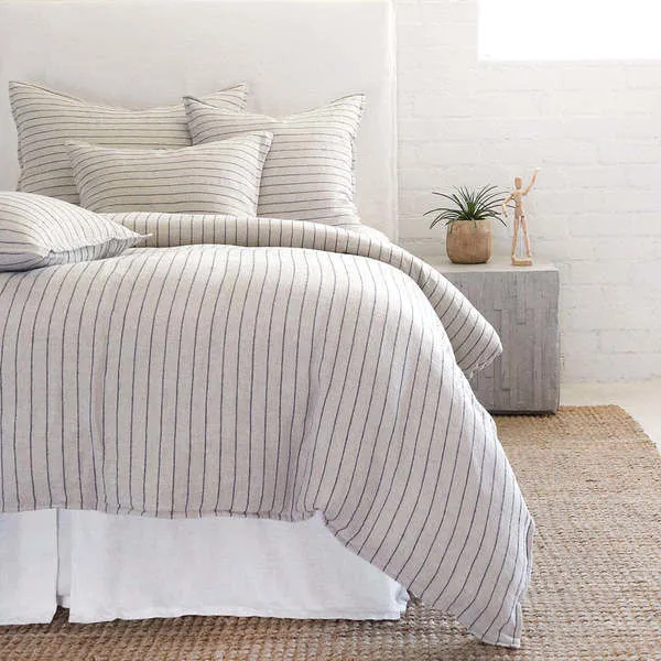 Product Image 1 for Blake Flax / Midnight Striped Linen King Duvet Cover from Pom Pom at Home
