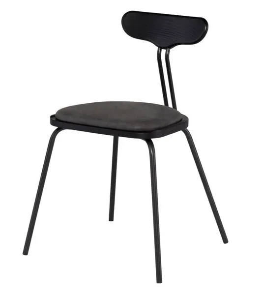Dayton Umber Tan Dining Chair with Storm Black leather seat and backrest, sleek black metal legs