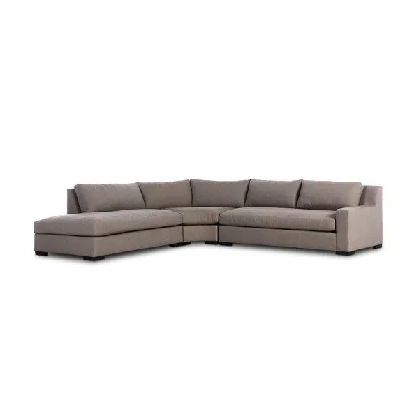 Albany 3-Piece Sectional with Chaise in taupe performance fabric, modern clean lines, minimalist profile