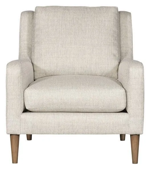 Josie Accent Chair in natural Tatz fabric with round tapered flaxen stone wood legs, plush cushion, and squared arms