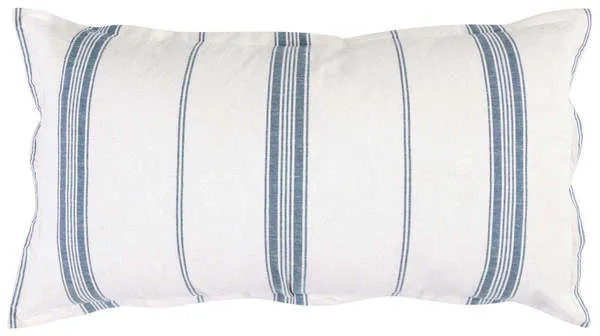 Blue and white striped rectangular linen cashmere sham with chambray stripes and crisp edges