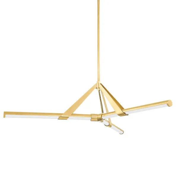 Jonas 3-Light Small Chandelier with aged brass finish and three elongated horizontal light bars in a geometric design