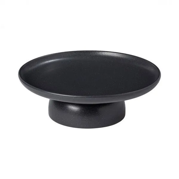 Seed Grey footed plate with wide round base and smooth matte finish in dark stoneware