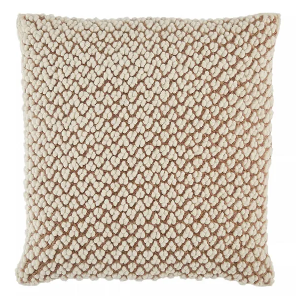 Madur 22 inch throw pillow with textured woolen boucle in ivory and warm tan