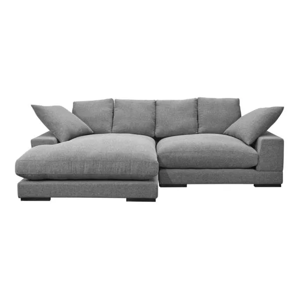 Grey Plunge sectional with plush cushions, clean lines, and a left-side chaise lounge