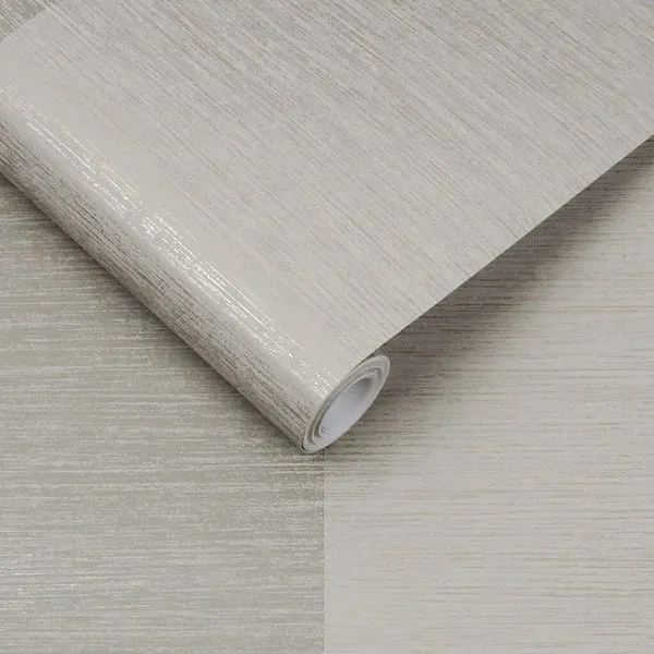 Roll of Atelier Stripe Wallpaper in neutral beige tones with subtle fabric texture and fine horizontal stripes