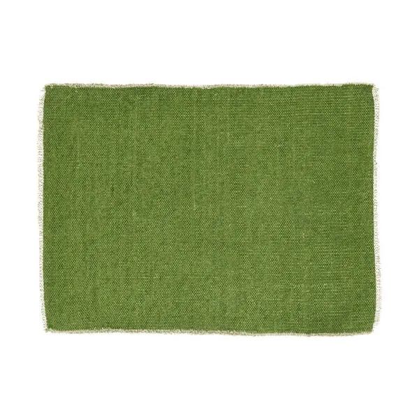 Rectangular handwoven Frivole cotton placemat in solid light green with fringed edges