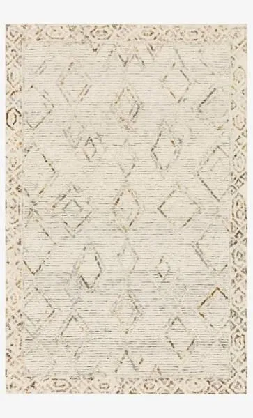 Modern ivory rug with abstract geometric diamond shapes and textured wool pile