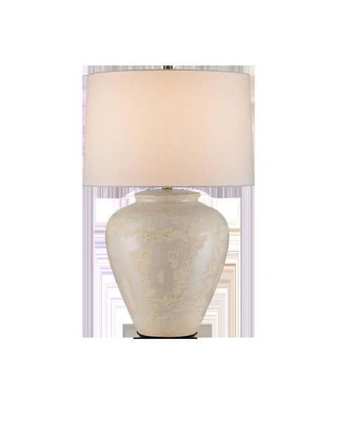 Mimi Ivory Table Lamp with ceramic ginger-jar shape and creamy ivory-cream swirling glaze, topped with a pale drum shade
