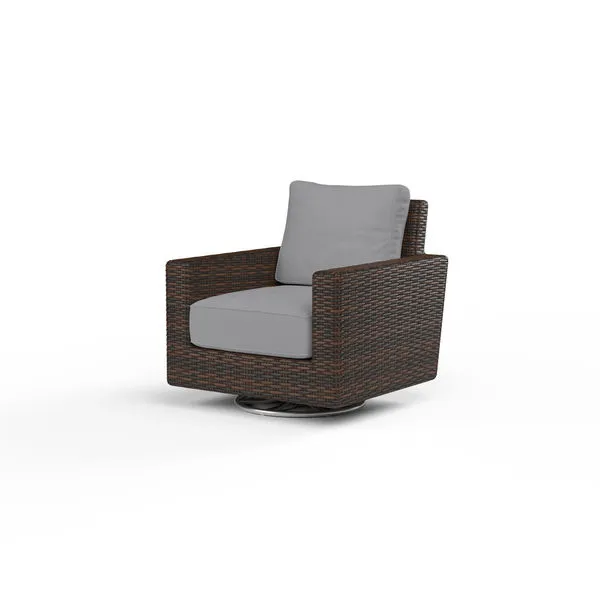 Montecito swivel rocker club chair with Cognac multi-colored resin wicker frame and light gray cushions