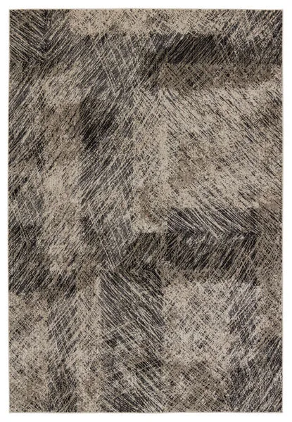 Dairon Abstract Black/Taupe Rug with dense polyester blend and moody, textured abstract pattern