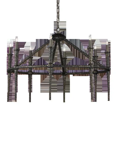 Blackthorn Chandelier with medieval textured aged bronze aluminum frame and ten candle-style bulbs