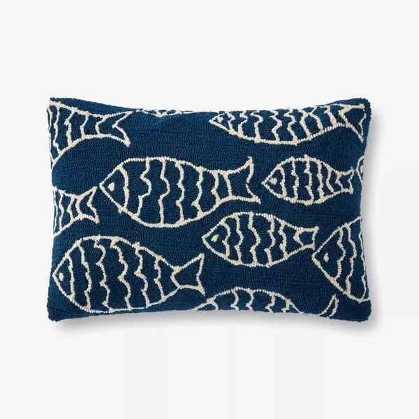 Product Image 1 for Navy In/Out Hand Hooked Fish Pattern Decorative Pillow from Loloi