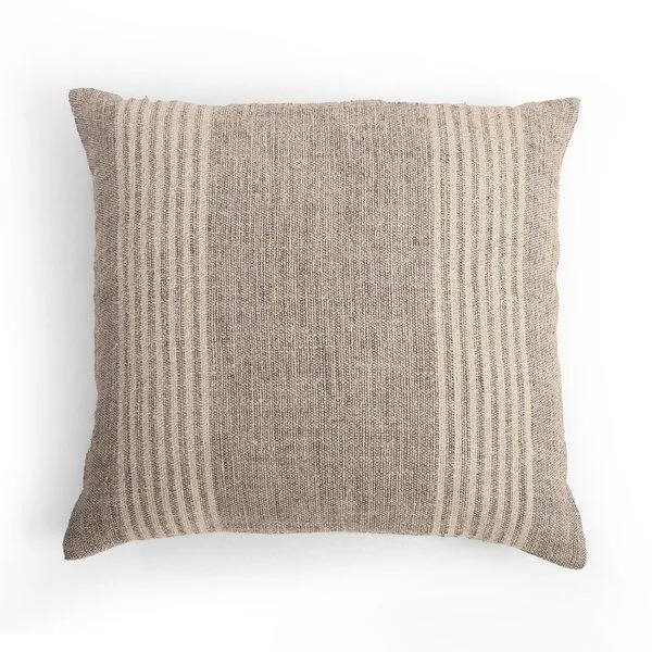 Square Corby Pillow with grain sack-inspired beige and cream striped textured flint fabric cover