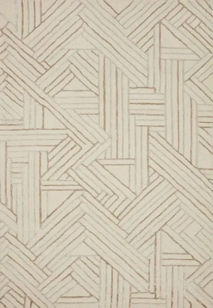 Verve Ivory Oatmeal Rug with bold, linear, hand-tufted wool and rayon pile in an eclectic geometric pattern
