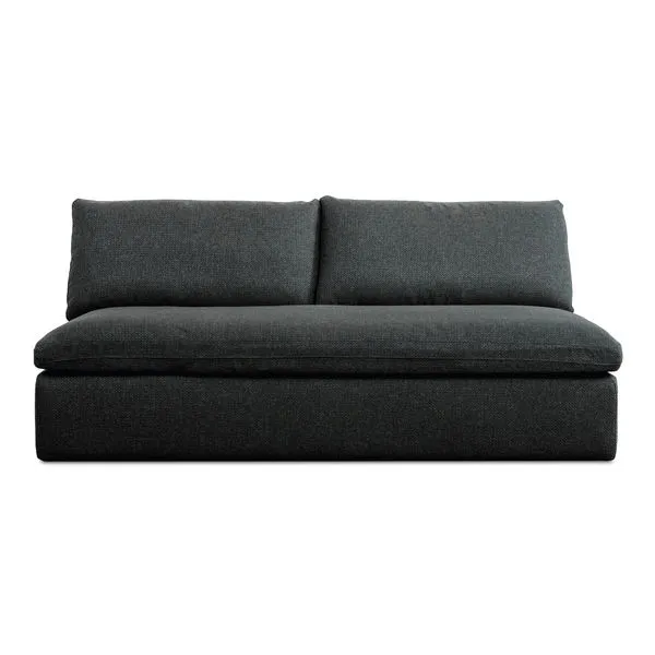 Dark gray Miles outdoor sofa with wide cushions and straight backrest in Olefin fabric