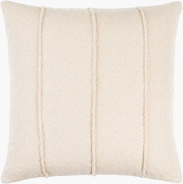 Square off-white accent pillow with three vertical textured cotton lines on the front