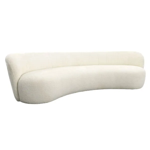 Courtney Sofa Cream with smooth curved back and rounded seat in neutral cream polyester fabric