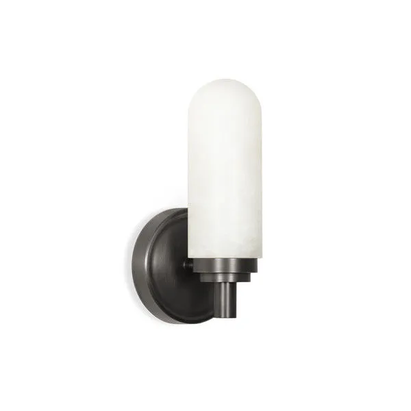 Salon Oil Rubbed Bronze Sconce with rounded natural alabaster globe on dark bronze circular backplate
