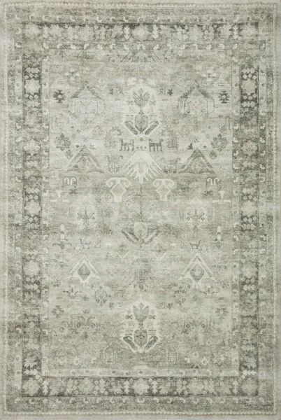 Vintage style Rosette Steel Graphite rug with intricate faded floral and geometric patterns in muted gray tones