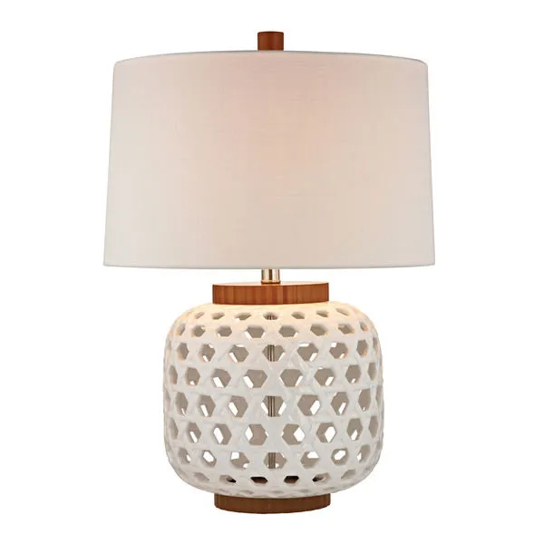 Product Image 1 for Woven Ceramic Table Lamp In White And Wood Tone from Elk Home