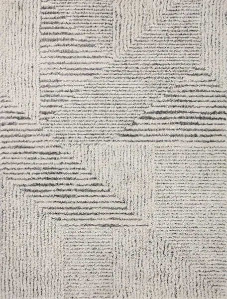 Ivory and grey shag area rug with a modern abstract ribbed pattern, 4 by 6 feet, soft plush polyester pile