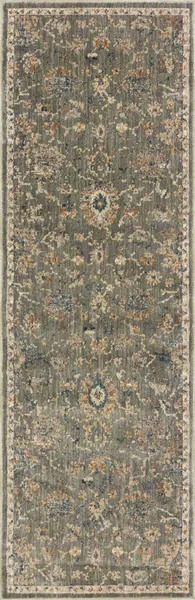 Giada Sage Gold runner rug with traditional floral motifs in muted sage green, gold, and cream tones