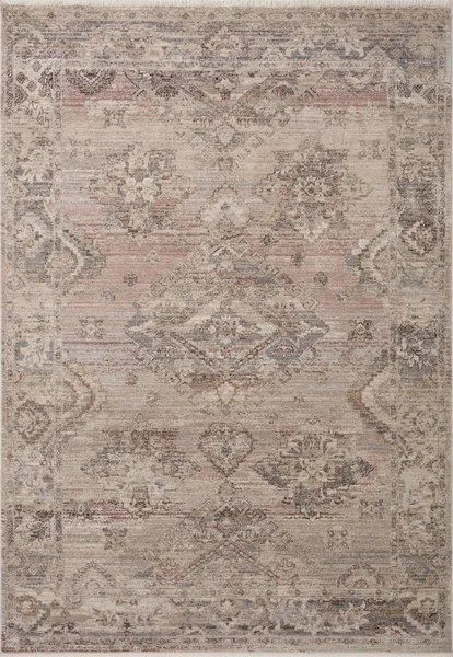 Traditional Lyra Blush / Dove rug with soft watercolor-inspired blush and neutral tones and a distressed medallion pattern