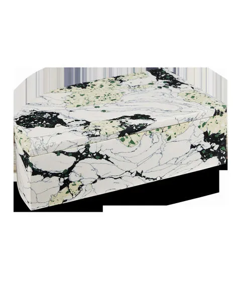 Rectangular decorative box with synthetic stone finish resembling natural granite in black, white, green, and pale yellow ...