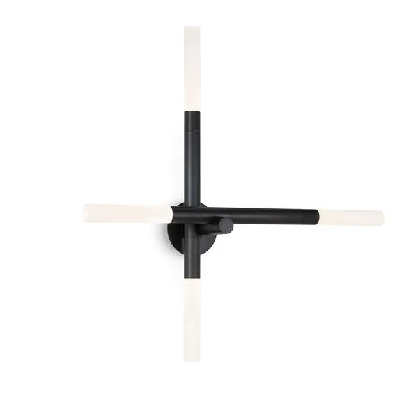 Cass Sconce with intersecting black metal arms and frosted acrylic diffused light covers