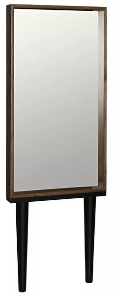 Rectangular mirror with dark wooden frame and black tapered legs, beveled glass edges
