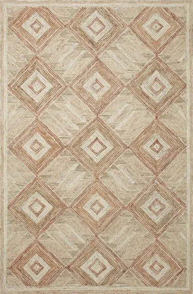 Varena Sand clay rug with bold geometric diamond pattern in natural beige and clay tones hand-tufted wool