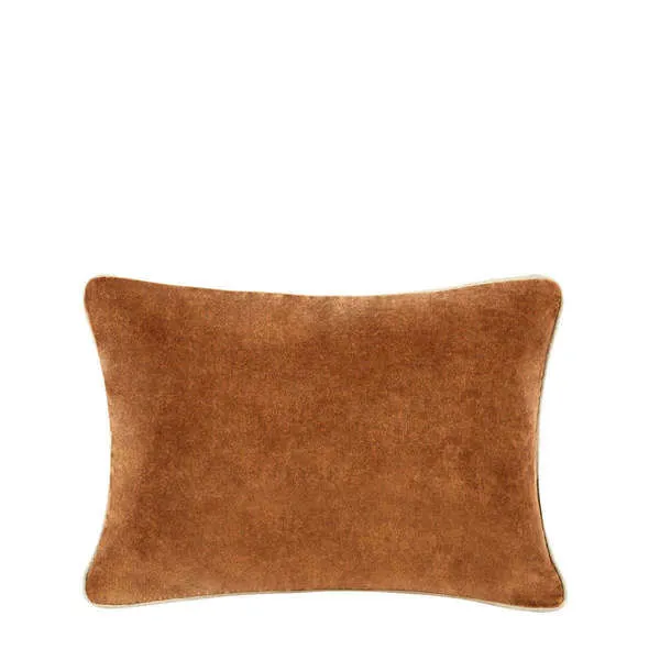 rectangular Harriet Velvet Throw Pillow in warm rust brown with soft cotton velvet and antique wash finish