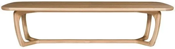 Form Trestle Dining Table with sculptural wooden base and smooth rectangular top in natural wood finish