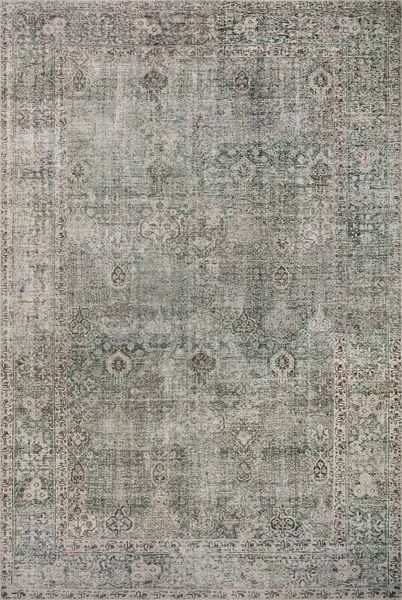Jules Emerald Antique Ivory area rug with intricate vintage-inspired floral motifs in emerald green and ivory tones