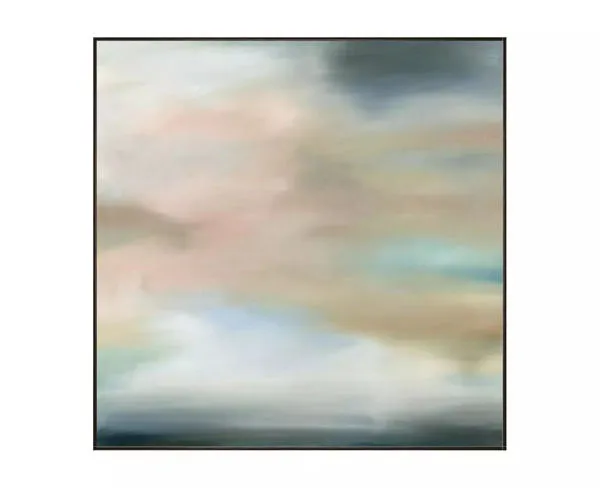 Abstract painting 'Misty Morning' with soft pastel hues blending into a misty, tranquil atmosphere