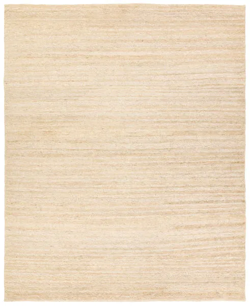 Kazbek handknotted tan rug with striped pattern of alternating woven and cut jute and cotton fibers