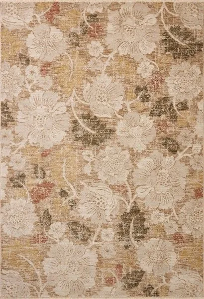 Loloi Eileen Natural Multi rug with large botanical floral pattern in soft earth tones of beige, tan, olive, and rust