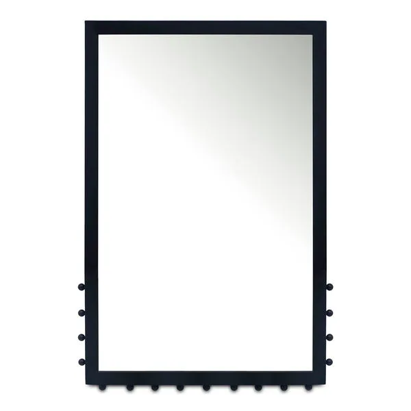Rectangular Figaro wall mirror with black iron frame and decorative finials along bottom and sides
