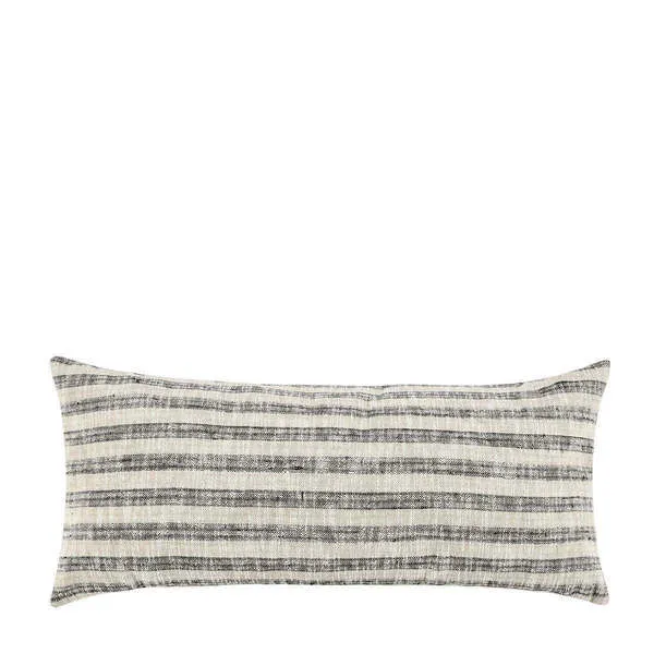 Rectangular Linna Throw Pillow with neutral-toned, horizontal woven stripes in cotton-linen blend