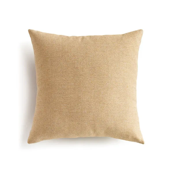Square Gage pillow with a woven neutral Jacquard pattern in beige and cream tones