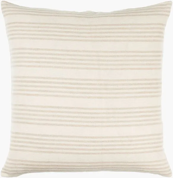 Square Mindy Ivory Accent Pillow with soft neutral horizontal crèmé and light brown linen stripes