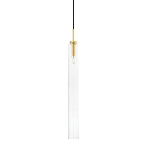 Nyah Large Aged Brass Glass Shade Pendant Light with oversized tubular clear glass and aged brass socket