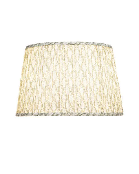 Medium tapered lampshade with pleated fabric and a soft blue fan-like pattern