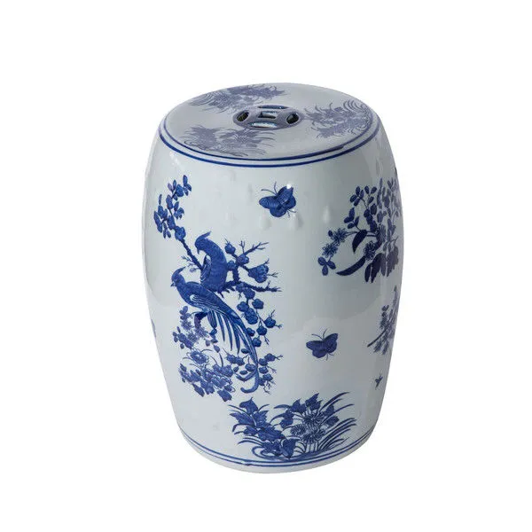 Product Image 1 for Blue & White Floral Birds Motif Porcelain Garden Stool from Legend of Asia