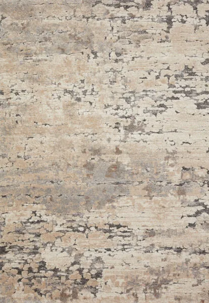 Top-down view showcasing overall taupe grey pattern variations on the modern transitional rug